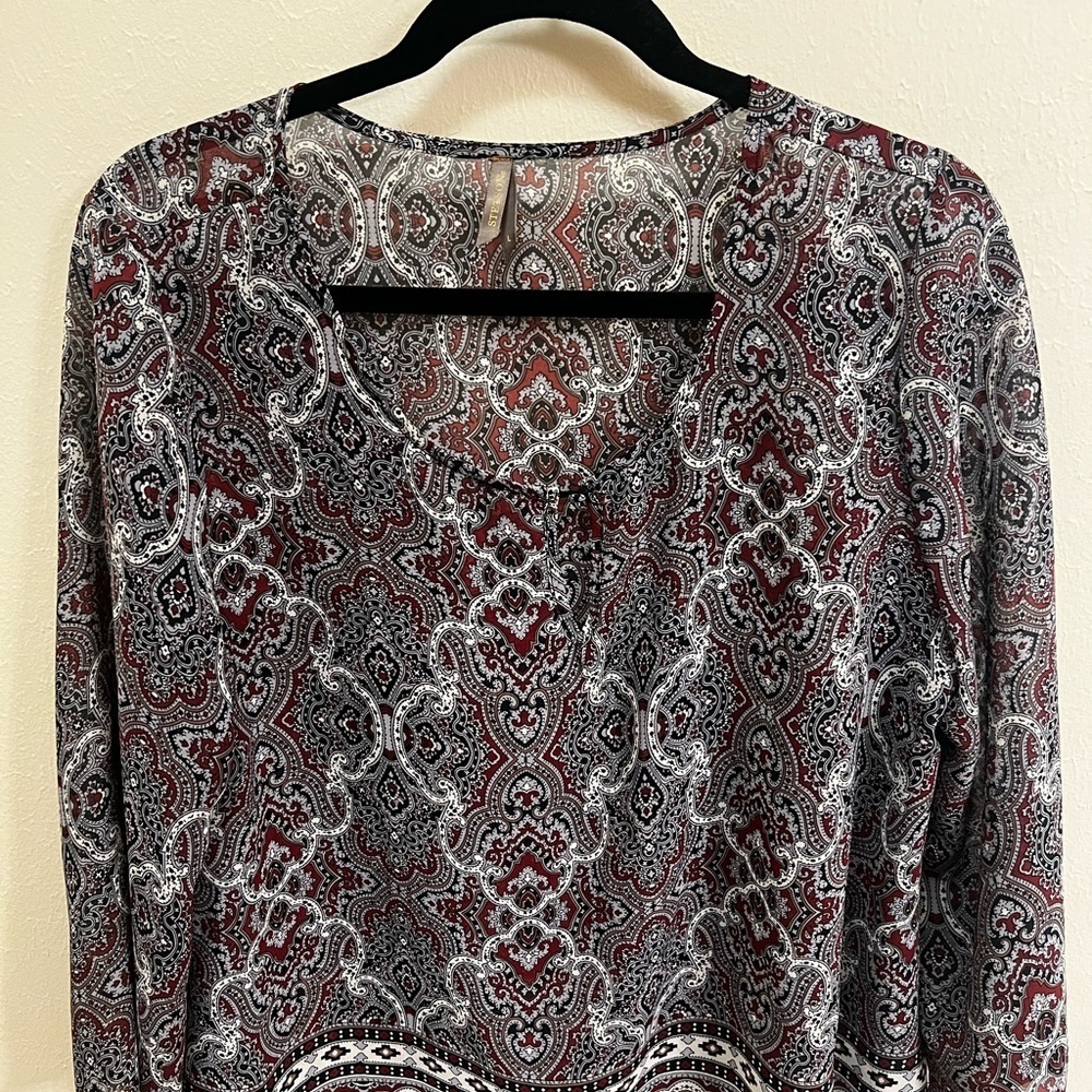 Stetson Black and Gray 3/4 Sleeve Blouse